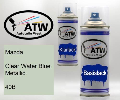 Mazda, Clear Water Blue Metallic, 40B: 400ml Sprühdose + 400ml Klarlack - Set, von ATW Autoteile West.